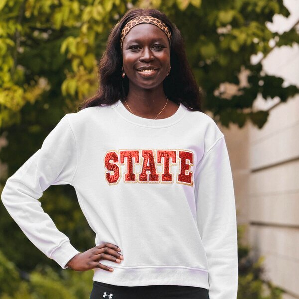 Posh Play Women's State White Sequin Crewneck